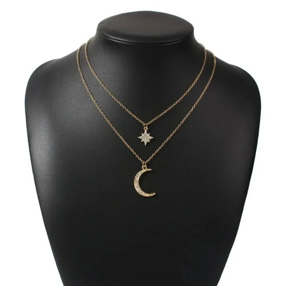 Dainty Layer Boho Gold Moon Star Necklace - Picture 3 of 5